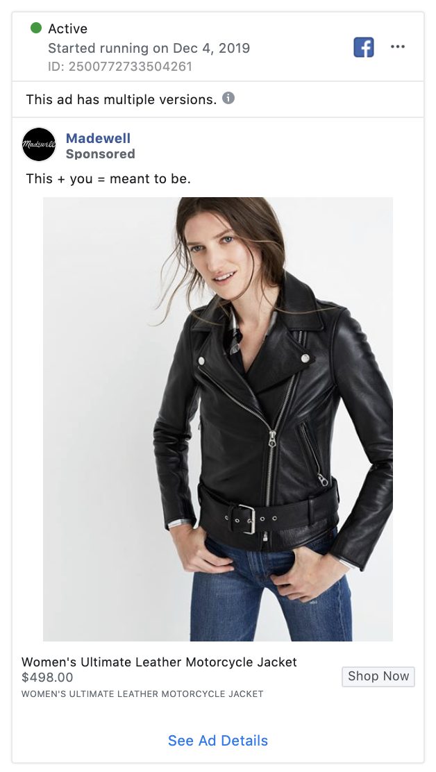 madewell facebook retargeting ad example